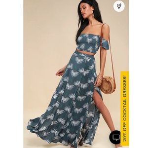 Trancoso Dusty Blue Floral Print Two-Piece Maxi Dress